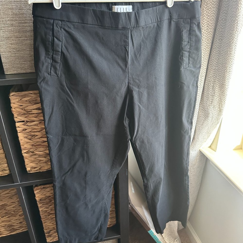 Elle Pull on Elastic Waist Crop Pants - Black - XL